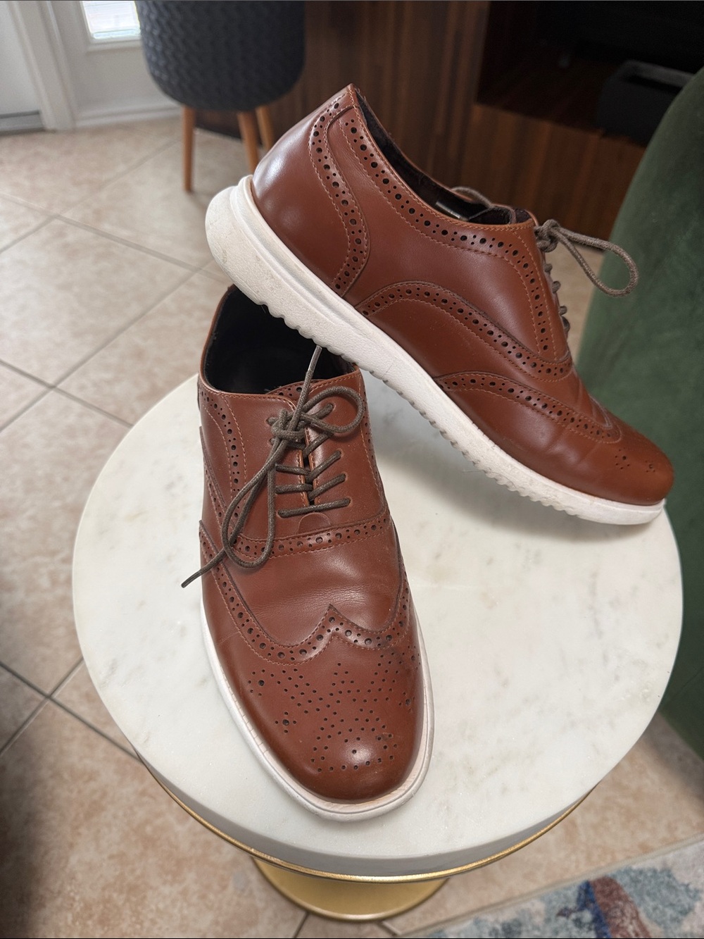 Unlisted by Kenneth Cole Brown Leather Wingtip Derby Sneakers with White Sole